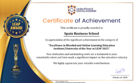 Spain Business School, premiada en los LSDB International Awards por su formación online y blended